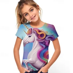 Cute Fashion Animal Short Sleeve Kids 3D Printed T-Shirt Men's And Girls Crewneck Short Sleeve