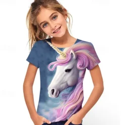 Cute Fashion Animal Short Sleeve Kids 3D Printed T-Shirt Men's And Girls Crewneck Short Sleeve