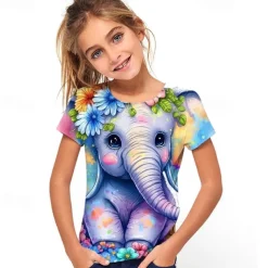 Cute Fashion Animal Short Sleeve Kids 3D Printed T-Shirt Men's And Girls Crewneck Short Sleeve