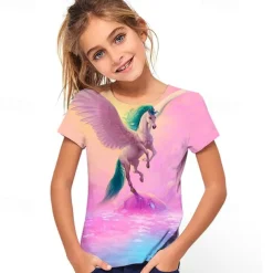 Cute Fashion Animal Short Sleeve Kids 3D Printed T-Shirt Men's And Girls Crewneck Short Sleeve