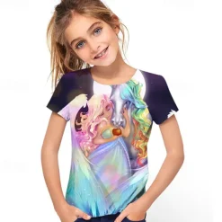 Cute Fashion Animal Short Sleeve Kids 3D Printed T-Shirt Men's And Girls Crewneck Short Sleeve