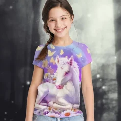 Cute Fashion Animal Short Sleeve Kids 3D Printed T-Shirt Men's And Girls Crewneck Short Sleeve