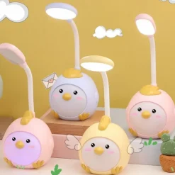 Cute LED Table Lamp Mini Fashion Cartoon Chick Eye Protection Learning Cute Girl Heart Student Dormitory Bedroom USB Rechargeable Reading Table Lamp Night Light Children's Gift