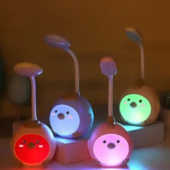 Cute LED Table Lamp Mini Fashion Cartoon Chick Eye Protection Learning Cute Girl Heart Student Dormitory Bedroom USB Rechargeable Reading Table Lamp Night Light Children's Gift