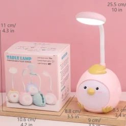 Cute LED Table Lamp Mini Fashion Cartoon Chick Eye Protection Learning Cute Girl Heart Student Dormitory Bedroom USB Rechargeable Reading Table Lamp Night Light Children's Gift