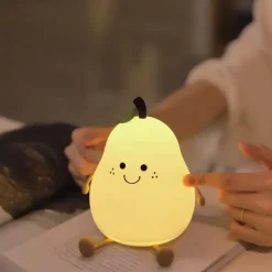 Cute Sleeping Silicone Night Light Gift Bedroom Sleeping Bedside Tap Light LED Pear Shape Night Light 5V USB Rechargeable Dimmable Touch Silicone RGB Desk Lamp Bedroom Decoration Kids Gift Baby Light