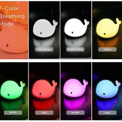 Cute Whale Night Light Touch Color Changing Atmosphere Night Lamp Bedroom Home Decoration Kids Birthday Gift USB Rechargeable