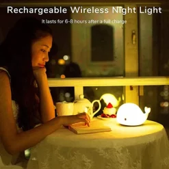 Cute Whale Night Light Touch Color Changing Atmosphere Night Lamp Bedroom Home Decoration Kids Birthday Gift USB Rechargeable