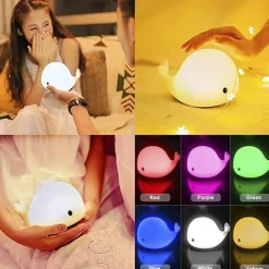 Cute Whale Night Light Touch Color Changing Atmosphere Night Lamp Bedroom Home Decoration Kids Birthday Gift USB Rechargeable