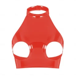 Cut-Out Faux Latex Halter Top Glossy Finish Women's Shinny Leather Fetish Wet Look Costume for Nightclub Pride Parade Pride Month Halloween Carnival Adults'