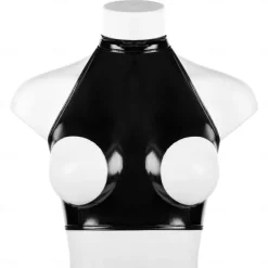 Cut-Out Faux Latex Halter Top Glossy Finish Women's Shinny Leather Fetish Wet Look Costume for Nightclub Pride Parade Pride Month Halloween Carnival Adults'