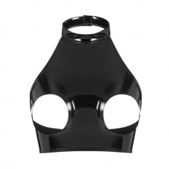 Cut-Out Faux Latex Halter Top Glossy Finish Women's Shinny Leather Fetish Wet Look Costume for Nightclub Pride Parade Pride Month Halloween Carnival Adults'