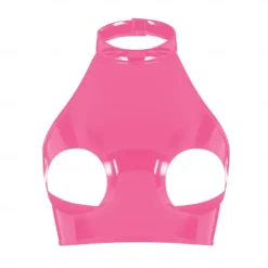 Cut-Out Faux Latex Halter Top Glossy Finish Women's Shinny Leather Fetish Wet Look Costume for Nightclub Pride Parade Pride Month Halloween Carnival Adults'