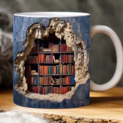 3D Bookshelf Mug Sublimation, 3D Book Mug Wrap, 11oz And 15 Oz Mug Design, 3D Mug Wrap, 11oz Mug Png, 15oz Mug PNG Book Lover Mug Coffee Mug
