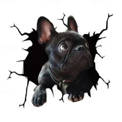 3D Car Stickers Auto Rear Window Puppy Broken Window Stickers French Bulldog Car Stickers Vinyl Decals