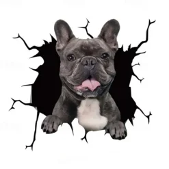 3D Car Stickers Auto Rear Window Puppy Broken Window Stickers French Bulldog Car Stickers Vinyl Decals