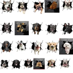 3D Car Stickers Auto Rear Window Puppy Broken Window Stickers French Bulldog Car Stickers Vinyl Decals
