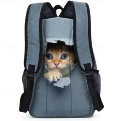 3D Cute Cat Backpack with Ripped Wall Print – Large Capacity School Bag for Girls, Teens, and Cat Lovers, Lightweight Bookbag for Daily Use or Travel