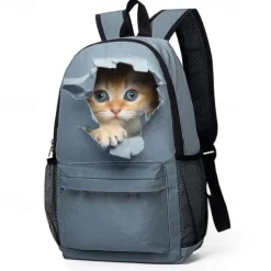 3D Cute Cat Backpack with Ripped Wall Print – Large Capacity School Bag for Girls, Teens, and Cat Lovers, Lightweight Bookbag for Daily Use or Travel