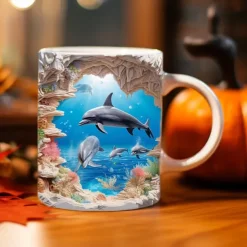 3D Dolphin Ceramic Coffee Mug Oceanic Charm New Arrival Exquisite Fish Design Tea Cup - Perfect for Dolphin Lover