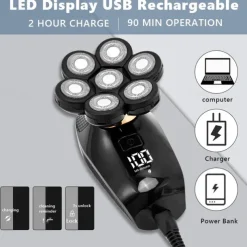 7D Electric Shaver for Men - Waterproof, 7 Floating Cutter Heads, Multifunction USB Rechargeable Razor & Trimmer