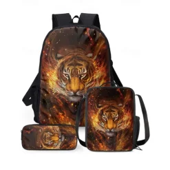 3D Fire Tiger Backpack for Boys and Teens – Large Capacity Animal Print School Bag for Middle and High School, Lightweight and Durable Bookbag for Daily Use