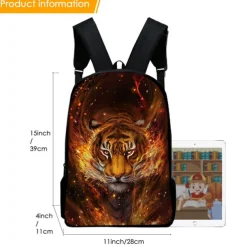 3D Fire Tiger Backpack for Boys and Teens – Large Capacity Animal Print School Bag for Middle and High School, Lightweight and Durable Bookbag for Daily Use