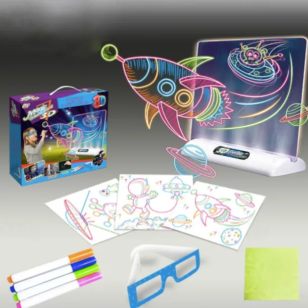 3D Fluorescent Drawing Board Magic Luminous Three-Dimensional Writing Board Graffiti Board Light Puzzle Children Drawing Board