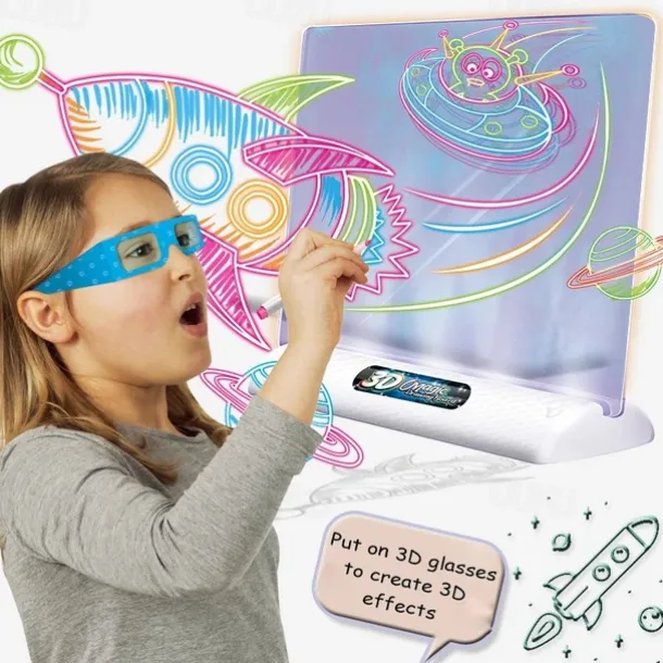 3D Fluorescent Drawing Board Magic Luminous Three-Dimensional Writing Board Graffiti Board Light Puzzle Children Drawing Board