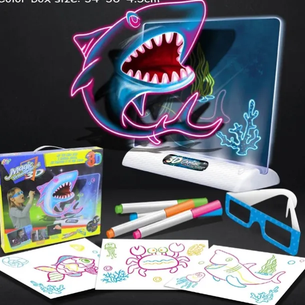 3D Fluorescent Drawing Board Magic Luminous Three-Dimensional Writing Board Graffiti Board Light Puzzle Children Drawing Board