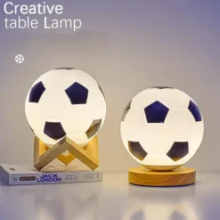 3D Football Night Light Euro Cup Solid Wood Base Small Table Lamp Night Light for Study Home Kids Gift Decorations