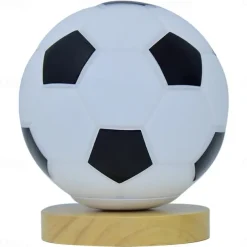3D Football Night Light Euro Cup Solid Wood Base Small Table Lamp Night Light for Study Home Kids Gift Decorations
