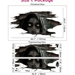 3D Halloween Floor Wall Decals, Removable Ghost Halloween Wall Stickers Decorations, Scary Halloween Decals for Walls Decor Decorations for Bedroom, Halloween Window Clings for Glass Windows