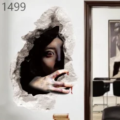 3D Halloween Terror Lifelike Broken Wall Female ghost and male ghost Wall Stickers Removable Home Decoration Living Room Entrance Sofa Background Bedroom Study Mall Specific Scene Wall Stickers
