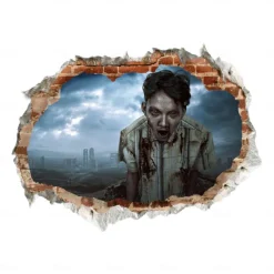 3D Halloween Terror Lifelike Broken Wall Female ghost and male ghost Wall Stickers Removable Home Decoration Living Room Entrance Sofa Background Bedroom Study Mall Specific Scene Wall Stickers