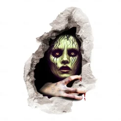 3D Halloween Terror Lifelike Broken Wall Female ghost and male ghost Wall Stickers Removable Home Decoration Living Room Entrance Sofa Background Bedroom Study Mall Specific Scene Wall Stickers