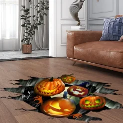 3D Halloween Wall Decals Removable, Pumpkin Halloween Wall Stickers Halloween Floor Decals, Scary Wall Decals Stickers Decorations for Bedroom, Halloween Wall Window Stickers Clings for Glass Window