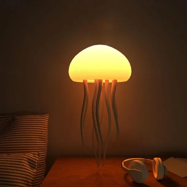3D LED Jellyfish Lamp with Rotating Tentacles, Key Operation/Voice Control, 5 Colors Mood Light for Room Decoration - Hanging Style with Base