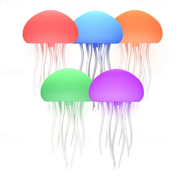 3D LED Jellyfish Lamp with Rotating Tentacles, Key Operation/Voice Control, 5 Colors Mood Light for Room Decoration - Hanging Style with Base