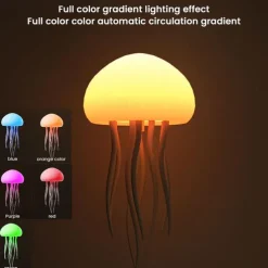 3D LED Jellyfish Lamp with Rotating Tentacles, Key Operation/Voice Control, 5 Colors Mood Light for Room Decoration - Hanging Style with Base