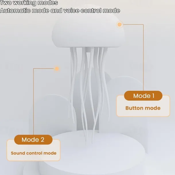 3D LED Jellyfish Lamp with Rotating Tentacles, Key Operation/Voice Control, 5 Colors Mood Light for Room Decoration - Hanging Style with Base