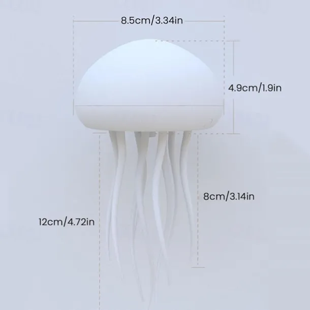 3D LED Jellyfish Lamp with Rotating Tentacles, Key Operation/Voice Control, 5 Colors Mood Light for Room Decoration - Hanging Style with Base