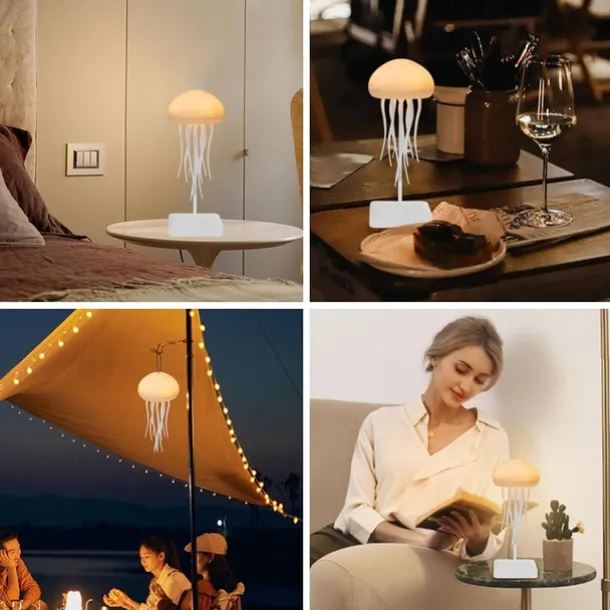 3D LED Jellyfish Lamp with Rotating Tentacles, Key Operation/Voice Control, 5 Colors Mood Light for Room Decoration - Hanging Style with Base