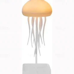 3D LED Jellyfish Lamp with Rotating Tentacles, Key Operation/Voice Control, 5 Colors Mood Light for Room Decoration - Hanging Style with Base