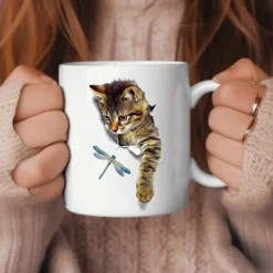 3D Print Kittens Hole In A Wall Mug, Ceramic Coffee Cat Mug 3D Novelty Cat Mugs Cat Lovers Coffee Mug Cat Club Cup White Ceramic Mug Gifts For Men Women