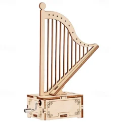 3D Puzzles for Adults Kids DIY Music Box - Harp Hand Crank Engraved Musical Box Wooden Building DIY Kits (Harp) for Adults Desk Display Gift for Boys/Girls