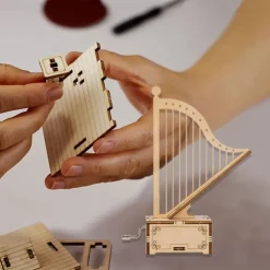 3D Puzzles for Adults Kids DIY Music Box - Harp Hand Crank Engraved Musical Box Wooden Building DIY Kits (Harp) for Adults Desk Display Gift for Boys/Girls