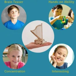 3D Puzzles for Adults Kids DIY Music Box - Harp Hand Crank Engraved Musical Box Wooden Building DIY Kits (Harp) for Adults Desk Display Gift for Boys/Girls