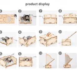 3D Puzzles for Adults Kids DIY Music Box - Harp Hand Crank Engraved Musical Box Wooden Building DIY Kits (Harp) for Adults Desk Display Gift for Boys/Girls