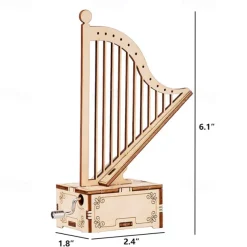 3D Puzzles for Adults Kids DIY Music Box - Harp Hand Crank Engraved Musical Box Wooden Building DIY Kits (Harp) for Adults Desk Display Gift for Boys/Girls